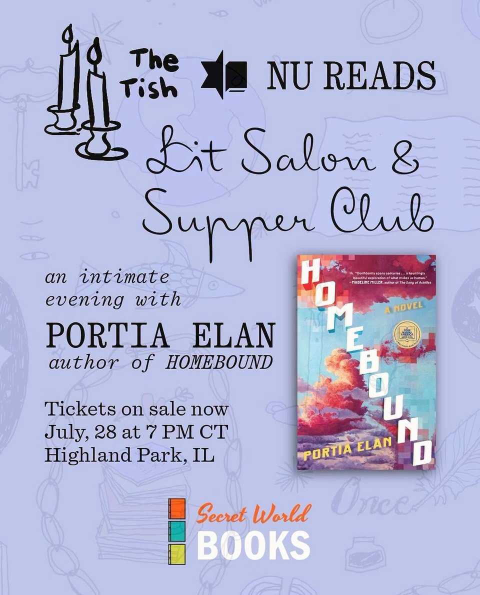 Flyer for Homebound event with cover of Homebound by Portia Elan with colorful clouds