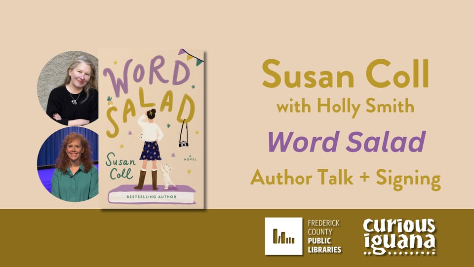 Promotional image for Susan Coll featuring headshots of the author and moderator and the book cover image.