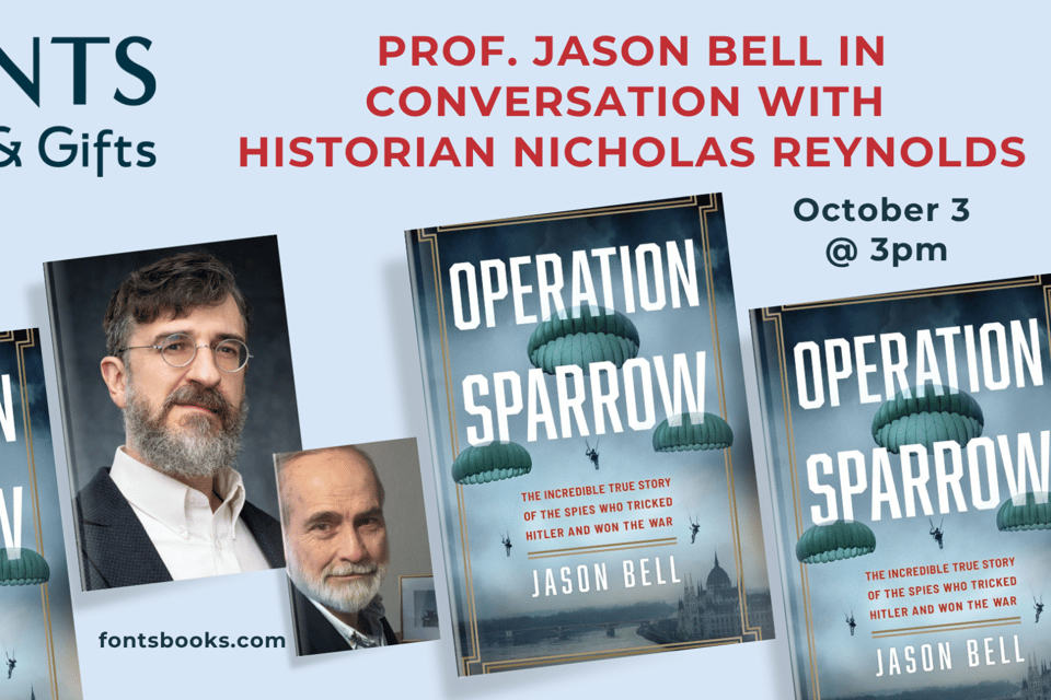 images of two authors and cover of operation sparrow