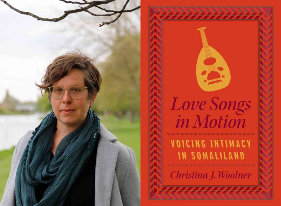 a photo of christina woolner and of the cover for her book Love Songs in Motion