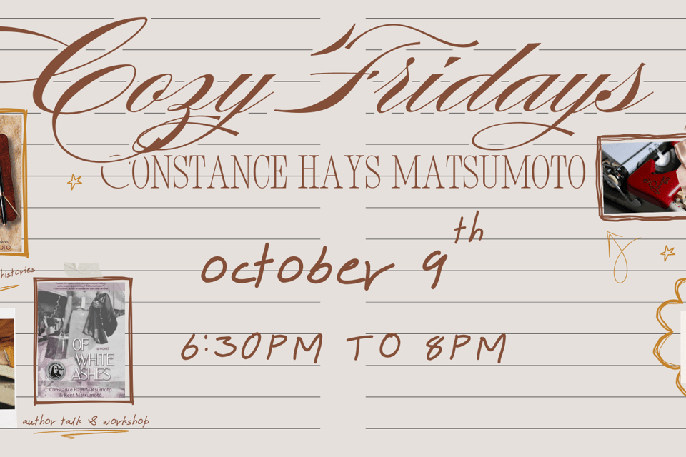 Cozy Fridays: Writing Workshop on Friday, October 9th from 6:30pm to 8pm.