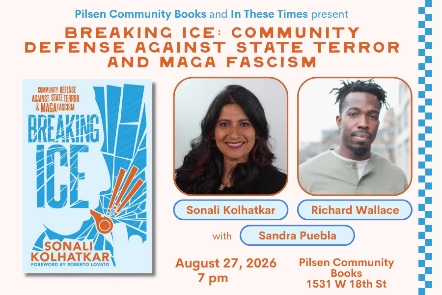 An event graphic promoting the event for Breaking ICE with a picture of the book and headshots of Sonali Kolhatkar and Richard Wallace