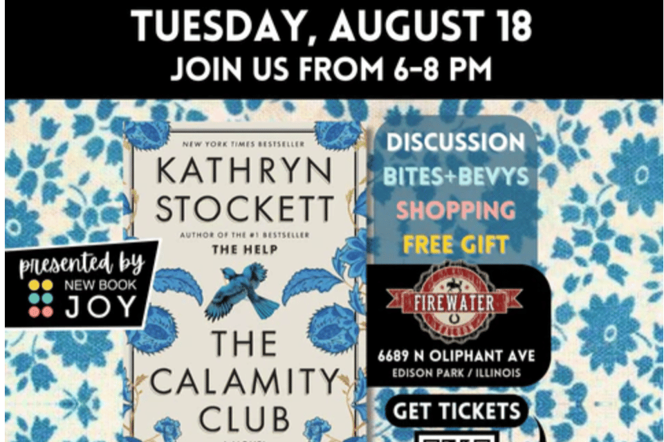 Floral fabric background with Calamity Club cover and Firewater Saloon Logo