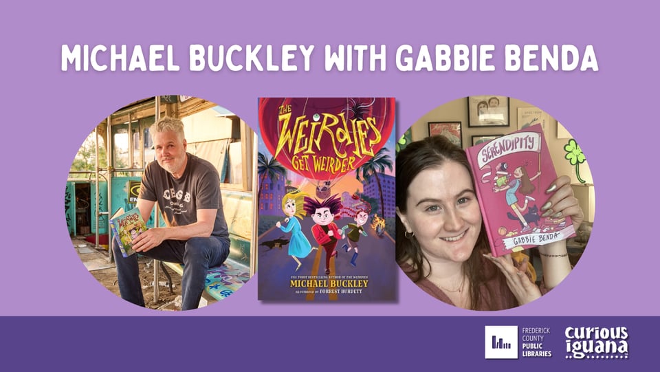 Promotional image for Michael Buckley featuring headshots of the author and moderator and the book cover image.