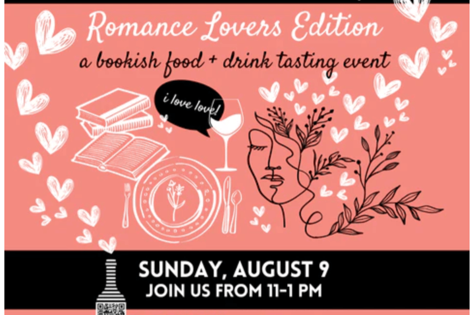 Patina Wine Bar Logo with Book and Heart Graphics