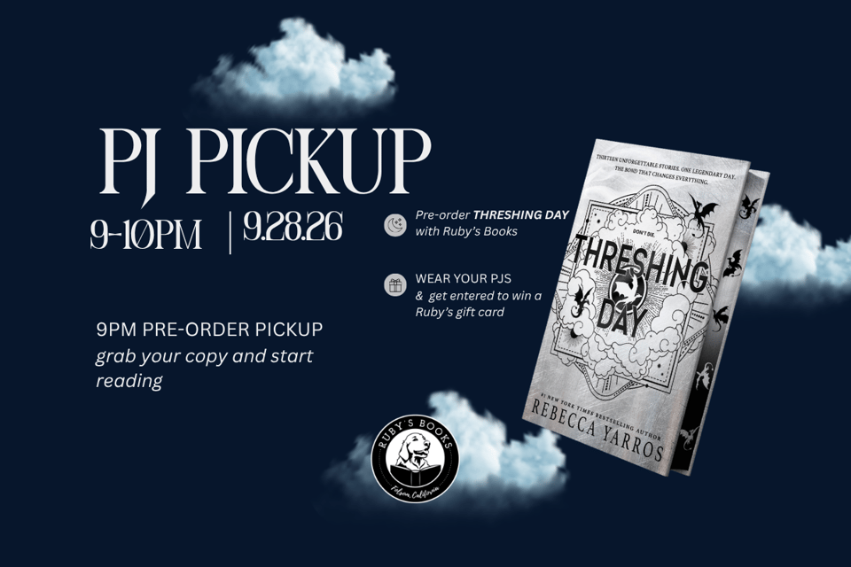 Clouds and book cover on dark background with logo